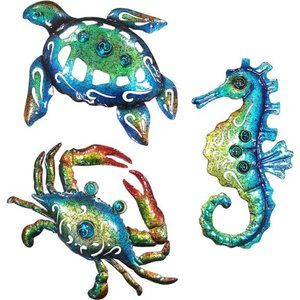 Metal Sea Turtle Seahorse Crab Beach Themed Bathroom Wall Art Decor,Ocean Themed